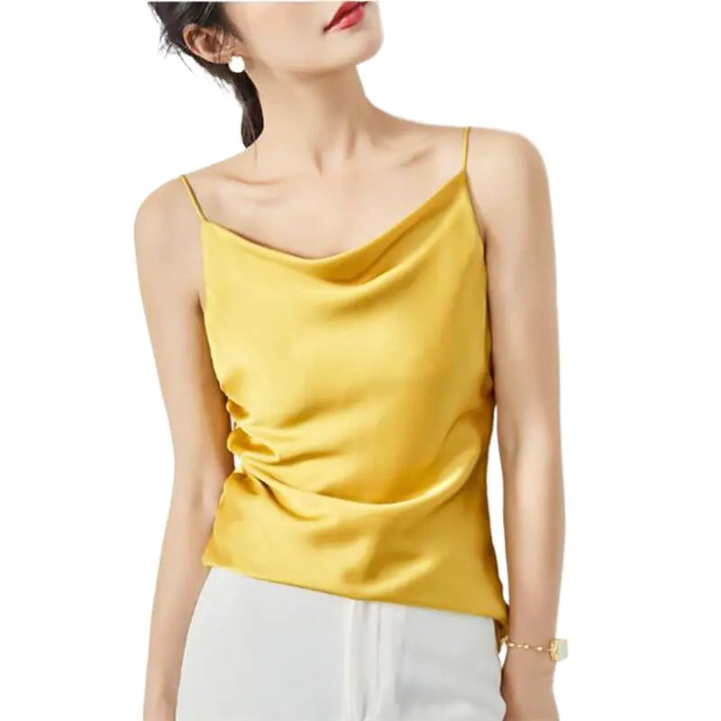 New Women's Silk Satin Tank Top in Avocado Green