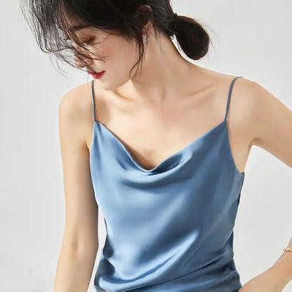 New Women's Silk Satin Tank Top in Avocado Green