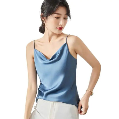 New Women's Silk Satin Tank Top in Avocado Green